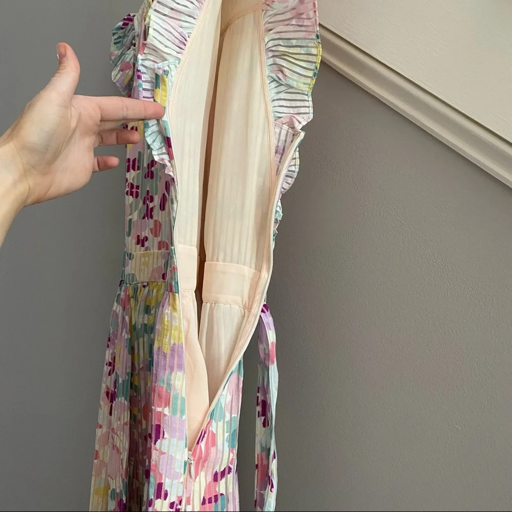 Kate Spade Pastel Floral Ruffle Midi Dress Size 12
